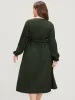 Solid Button Through Pocket Lantern Sleeve Tie Up Dress sold by Bloomchic