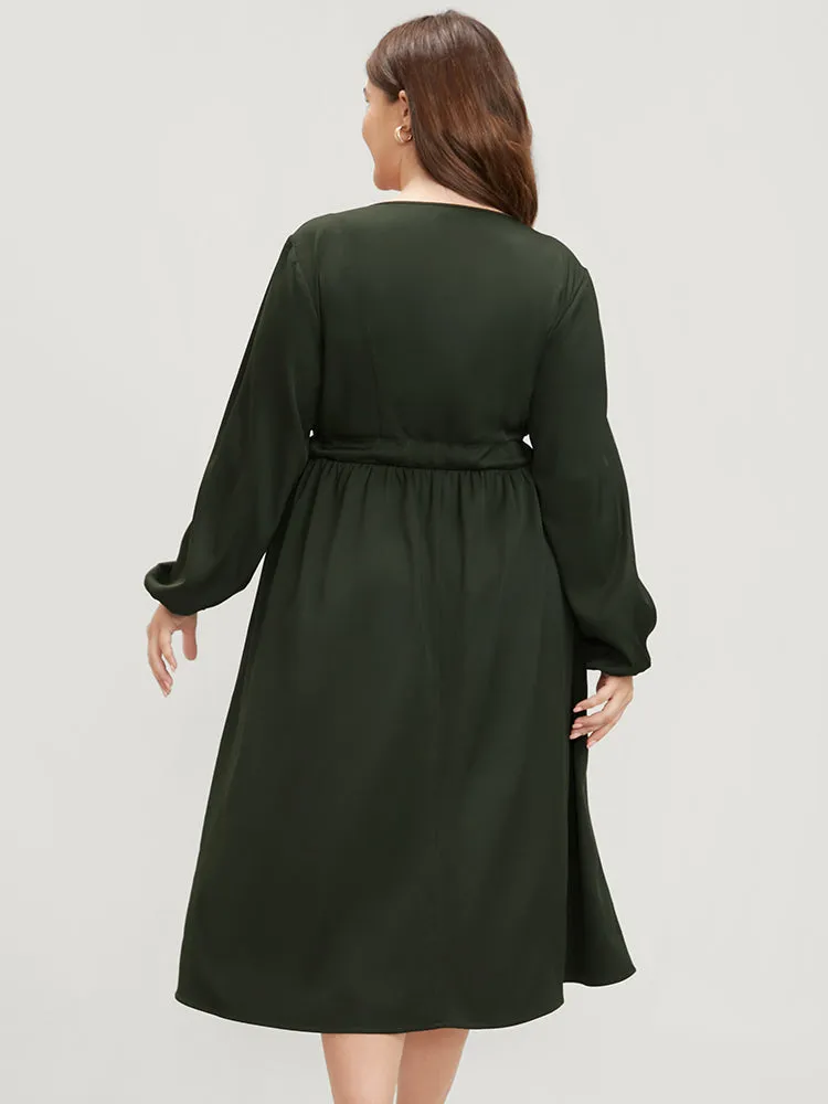 Solid Button Through Pocket Lantern Sleeve Tie Up Dress sold by Bloomchic product image thumbnail 3