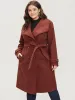 Solid Lapel Collar Double Breasted Belted Split Back Coat sold by Bloomchic