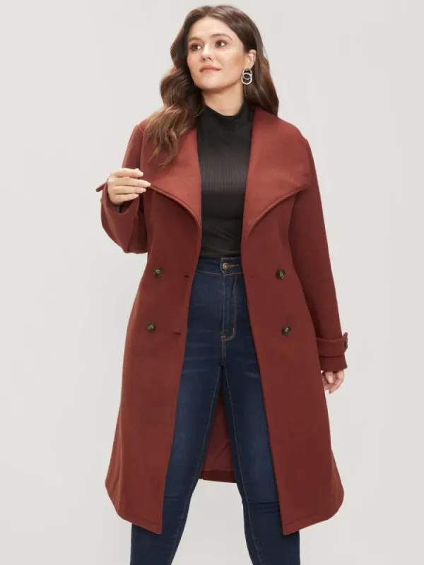 Solid Lapel Collar Double Breasted Belted Split Back Coat sold by Bloomchic