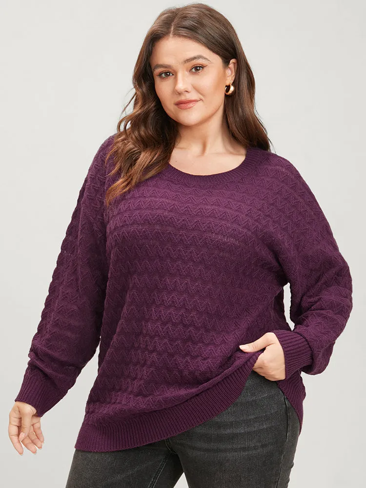 Solid Geometric Pointelle Knit Round Neck Knit Top sold by Bloomchic product image thumbnail 3