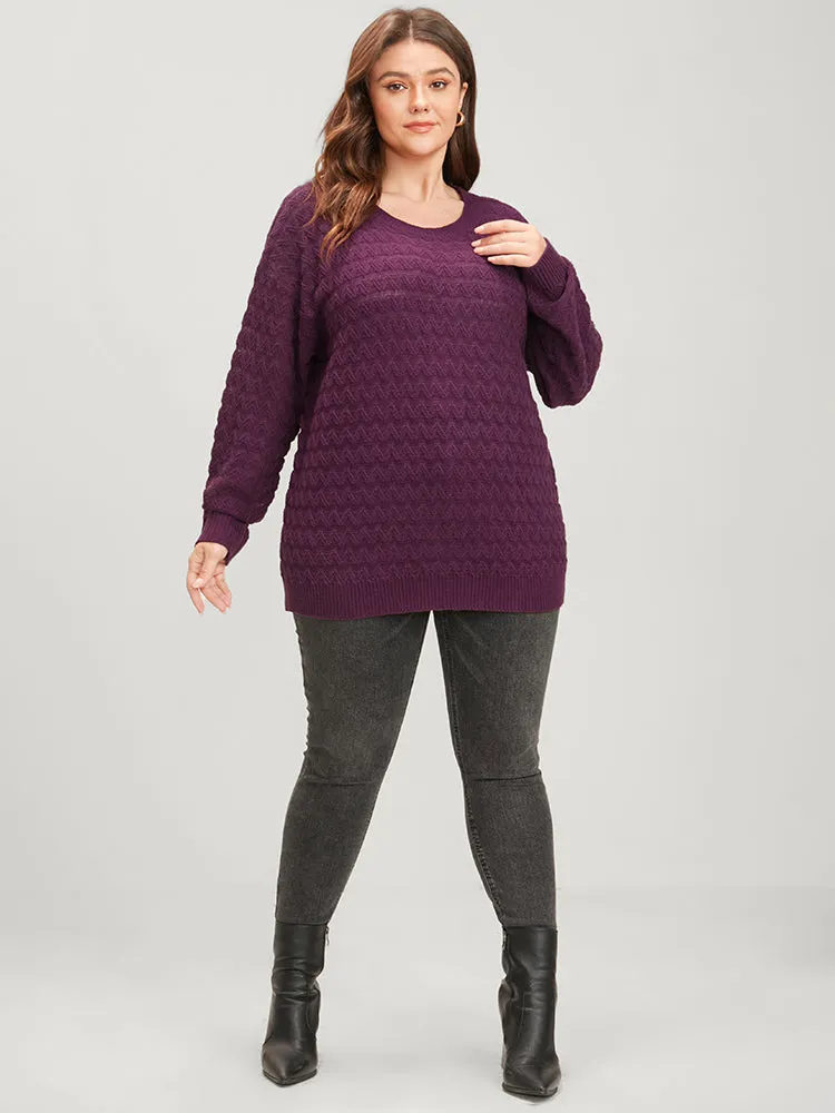 Solid Geometric Pointelle Knit Round Neck Knit Top sold by Bloomchic product image thumbnail 5