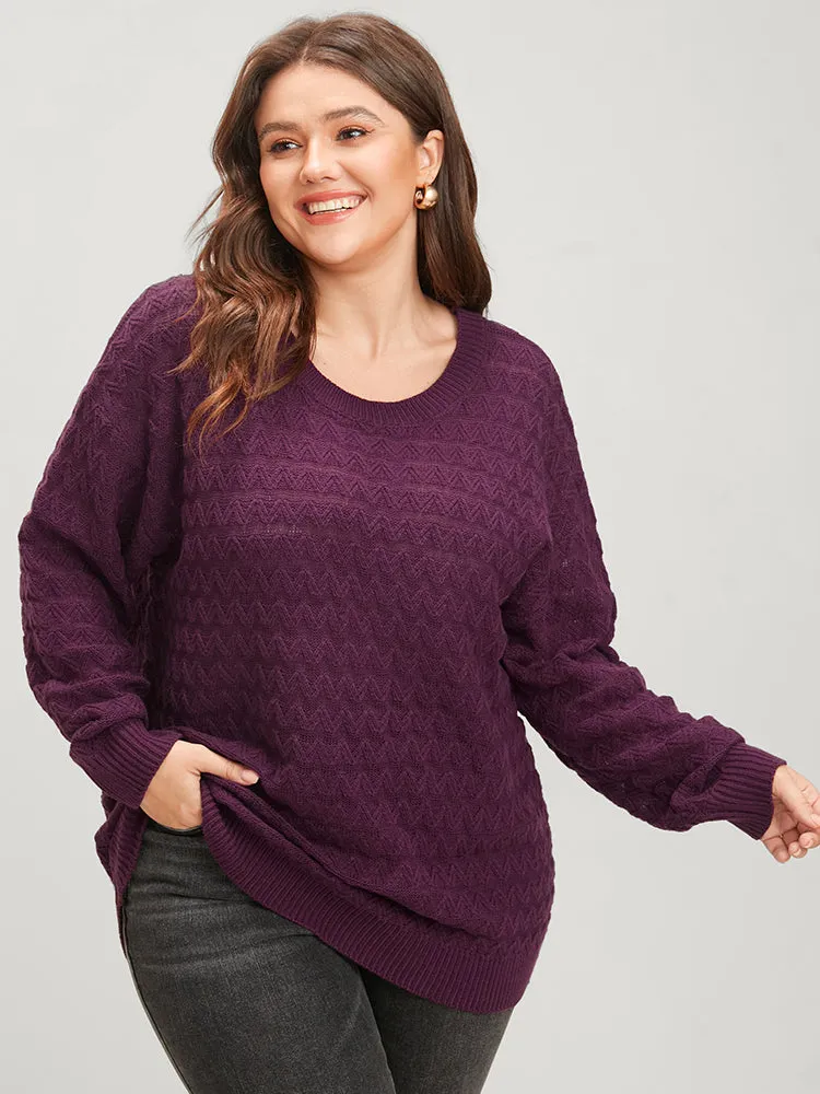 Solid Geometric Pointelle Knit Round Neck Knit Top sold by Bloomchic product image thumbnail 2