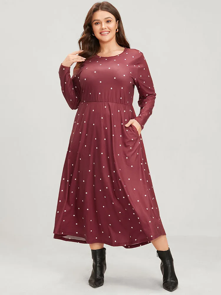 Polka Dot Pocket Round Neck Midi Dress sold by Bloomchic product image thumbnail 4