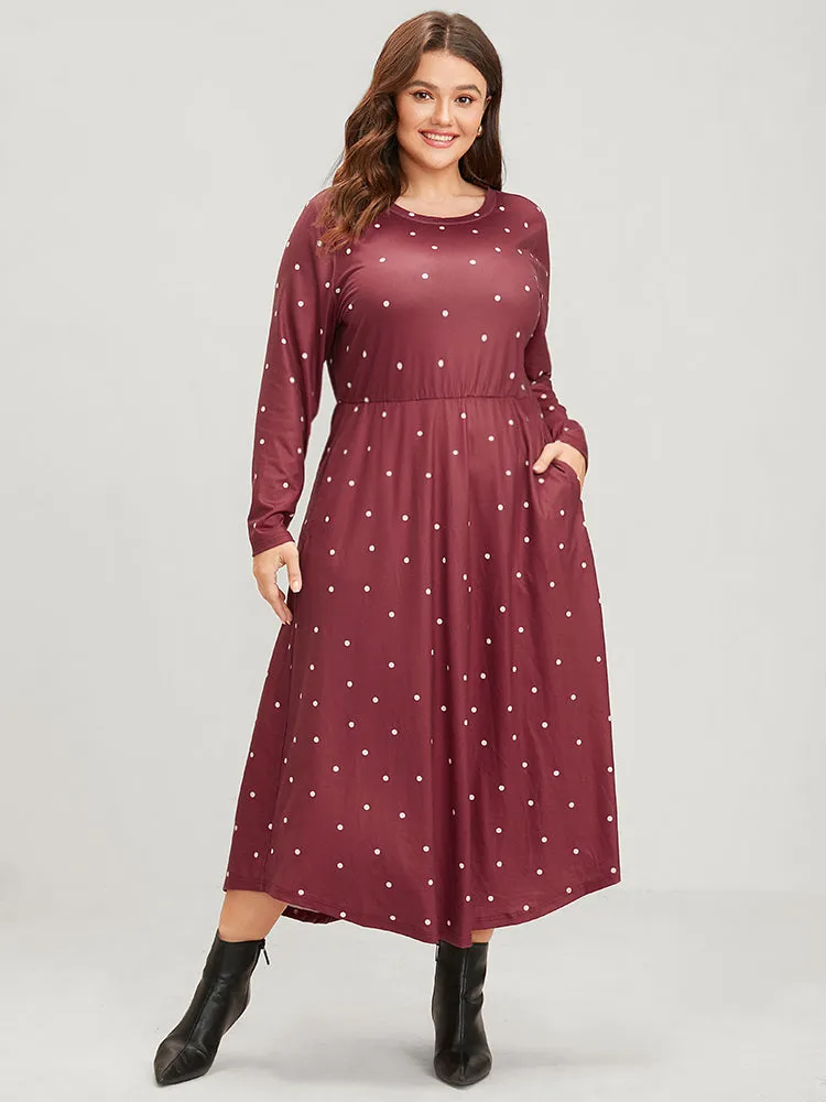 Polka Dot Pocket Round Neck Midi Dress sold by Bloomchic