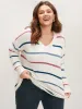 Striped Contrast Super Soft Knit V Neck Fluffy Knit Top sold by Bloomchic
