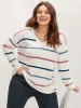 Striped Contrast Super Soft Knit V Neck Fluffy Knit Top sold by Bloomchic