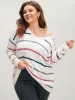 Striped Contrast Super Soft Knit V Neck Fluffy Knit Top sold by Bloomchic