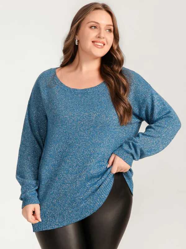 Solid Pointelle Knit Round Neck Glitter Heather Knit Top sold by Bloomchic