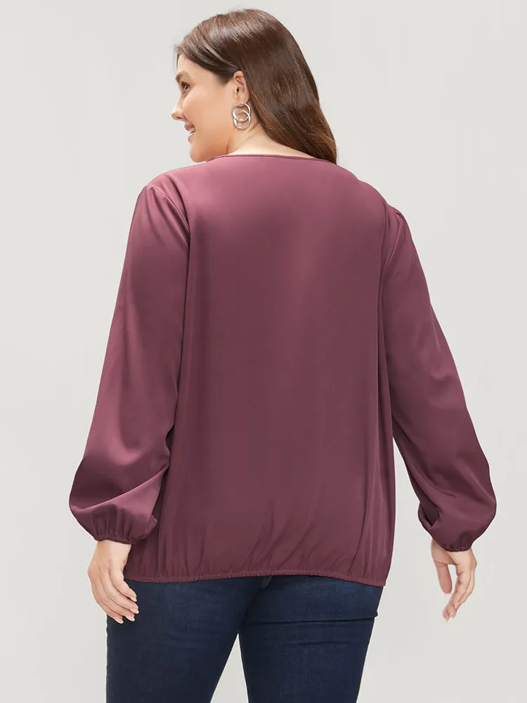 Solid Lantern Sleeve Tie Neck Wrap Blouse sold by Bloomchic product image thumbnail 5