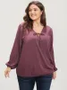 Solid Lantern Sleeve Tie Neck Wrap Blouse sold by Bloomchic