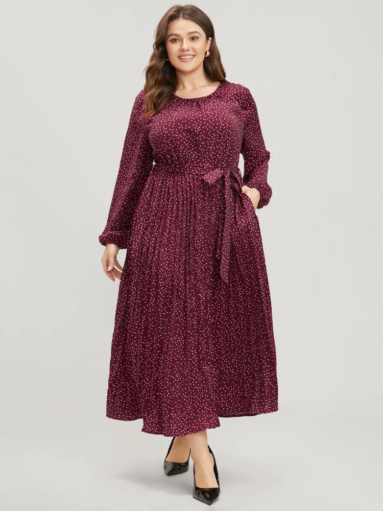 Polka Dot Lantern Sleeve Pocket Belted Pleated Dress sold by Bloomchic product image thumbnail 3