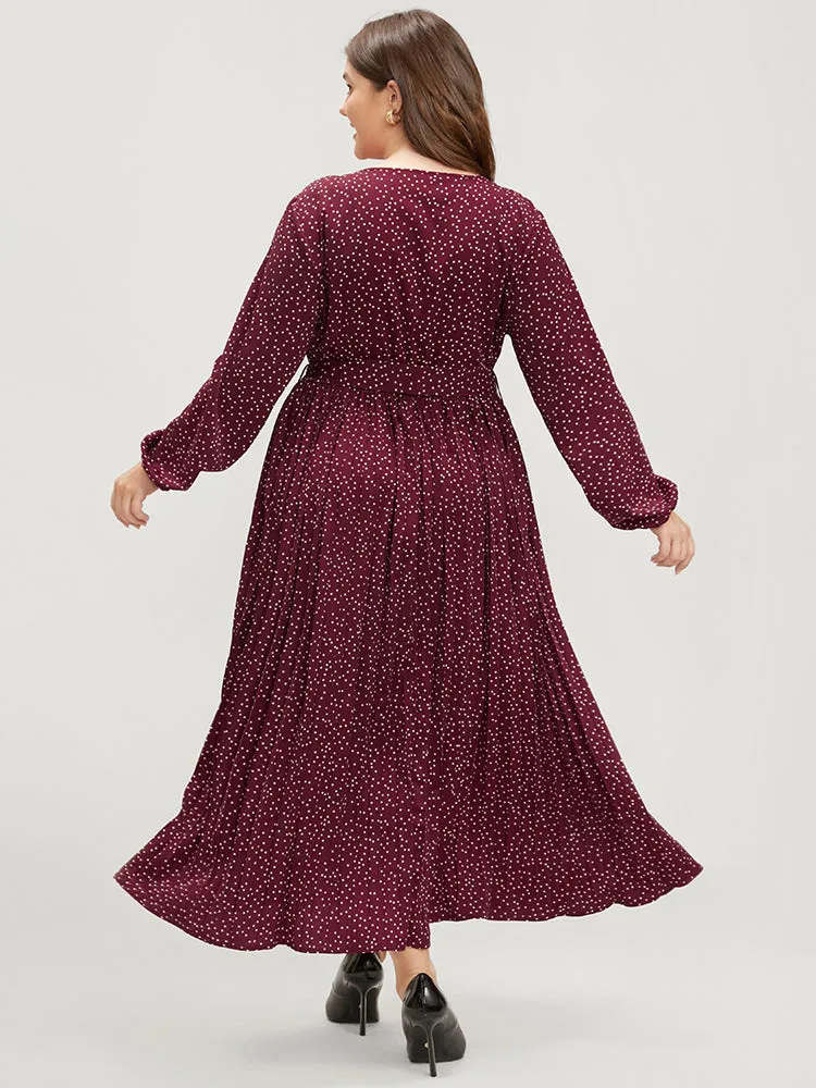 Polka Dot Lantern Sleeve Pocket Belted Pleated Dress sold by Bloomchic product image thumbnail 5