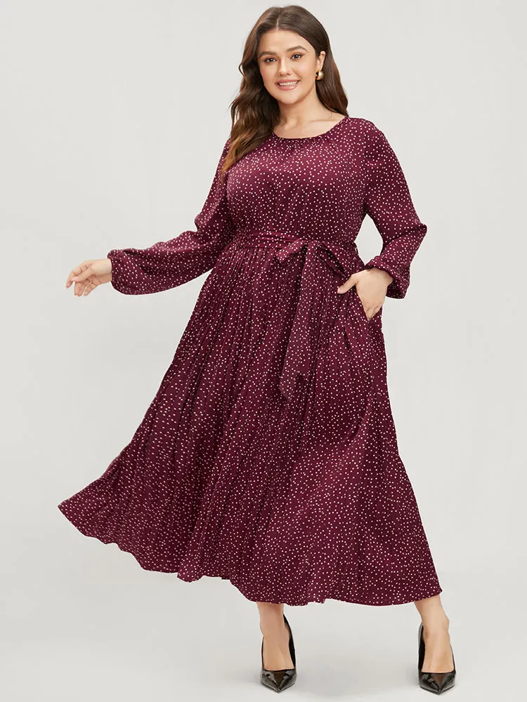 Polka Dot Lantern Sleeve Pocket Belted Pleated Dress sold by Bloomchic product image thumbnail 2