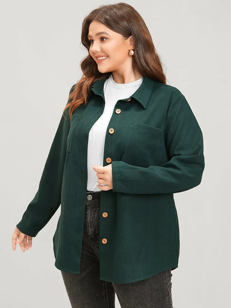 Solid Pocket Button Up Arc Hem Blouse sold by Bloomchic product image thumbnail 2