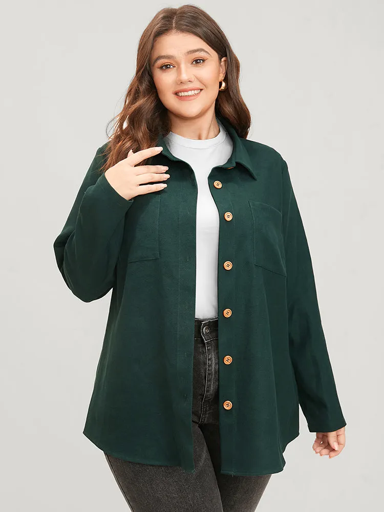 Solid Pocket Button Up Arc Hem Blouse sold by Bloomchic