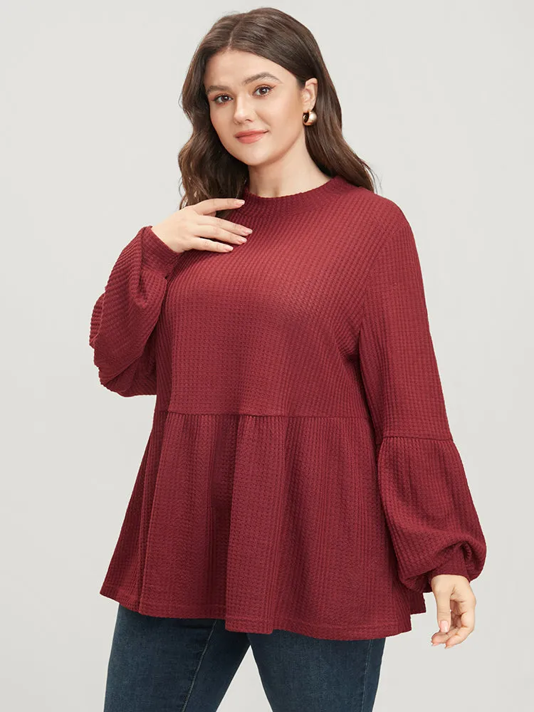 Solid Lantern Sleeve Ruffle Hem Textured Blouse sold by Bloomchic product image thumbnail 4