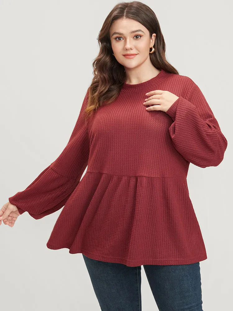 Solid Lantern Sleeve Ruffle Hem Textured Blouse sold by Bloomchic