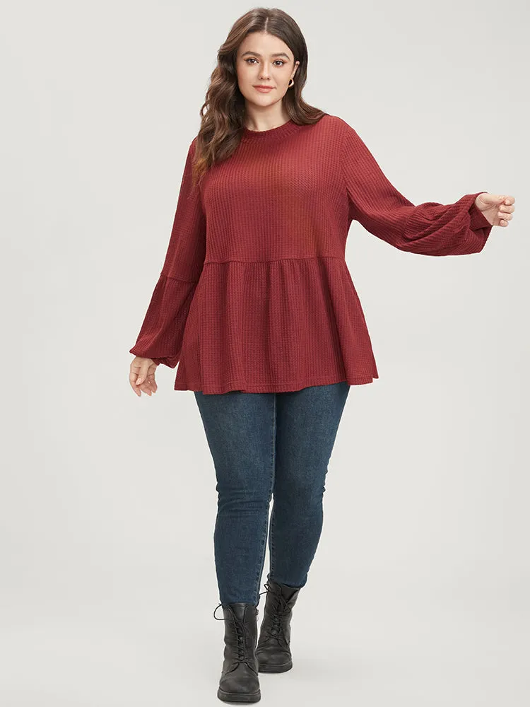 Solid Lantern Sleeve Ruffle Hem Textured Blouse sold by Bloomchic product image thumbnail 5