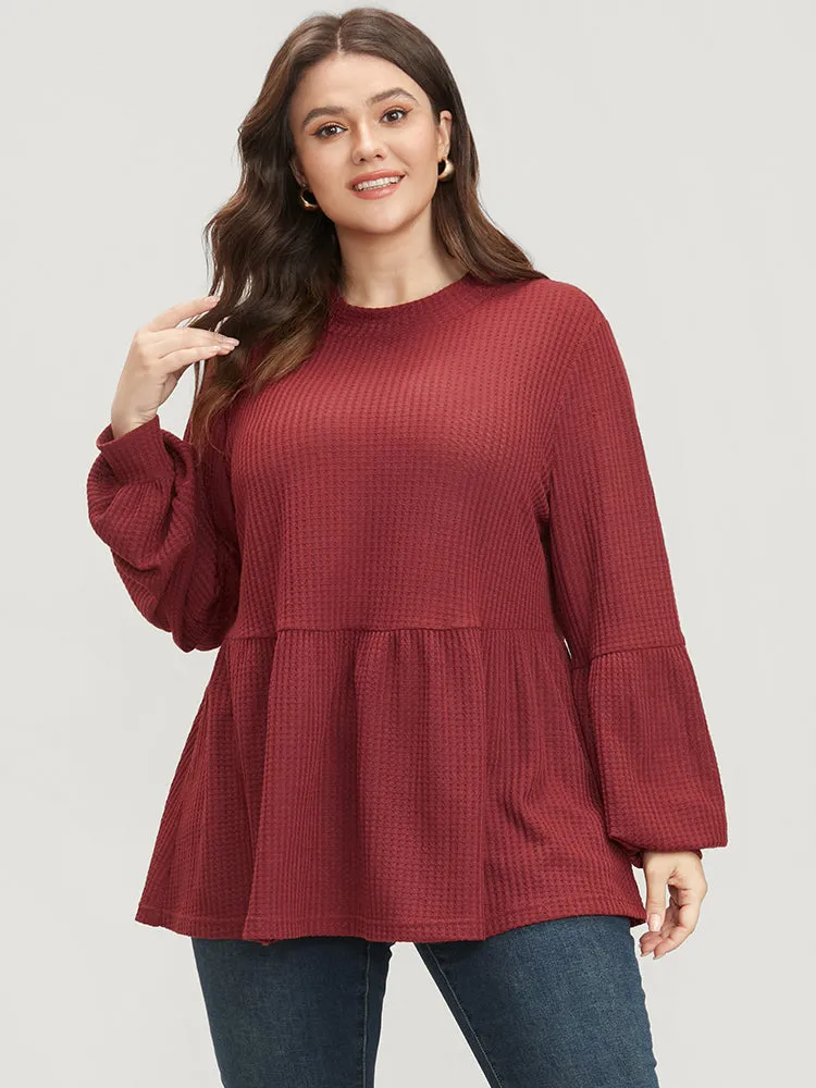 Solid Lantern Sleeve Ruffle Hem Textured Blouse sold by Bloomchic product image thumbnail 2