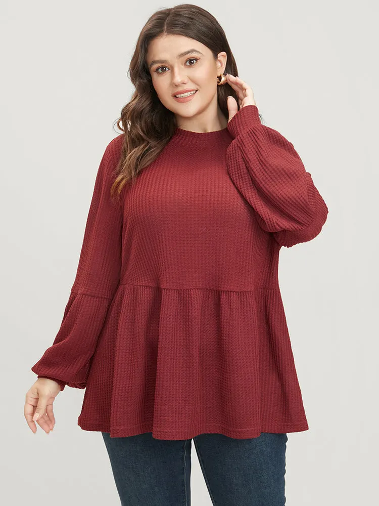 Solid Lantern Sleeve Ruffle Hem Textured Blouse sold by Bloomchic product image thumbnail 3