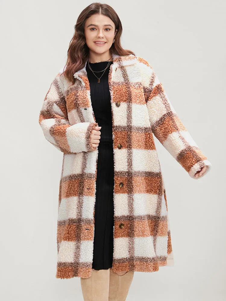 Plaid Pocket Button Up Teddy Coat sold by Bloomchic