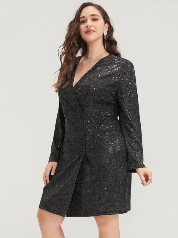 Solid Wrap Sequin Button Side Blazer Dress sold by Bloomchic