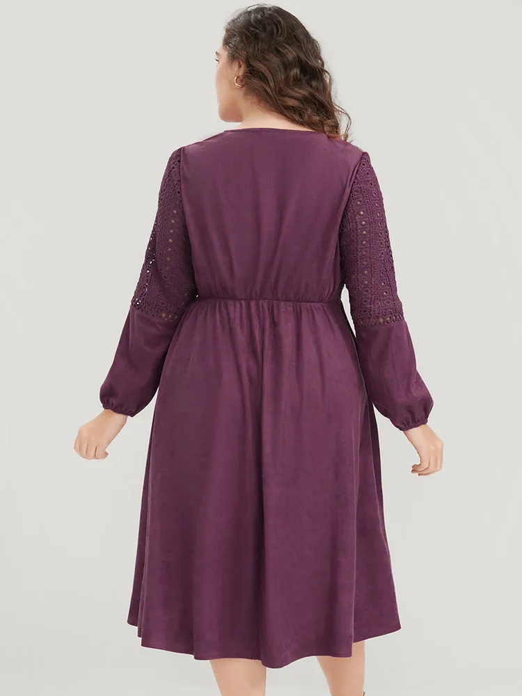 Solid Lantern Sleeve Pocket Crochet Lace Dress sold by Bloomchic product image thumbnail 4