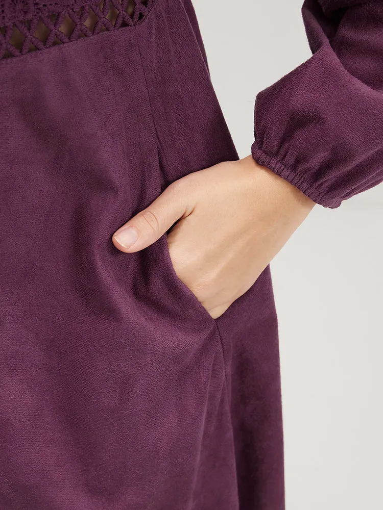 Solid Lantern Sleeve Pocket Crochet Lace Dress sold by Bloomchic product image thumbnail 5