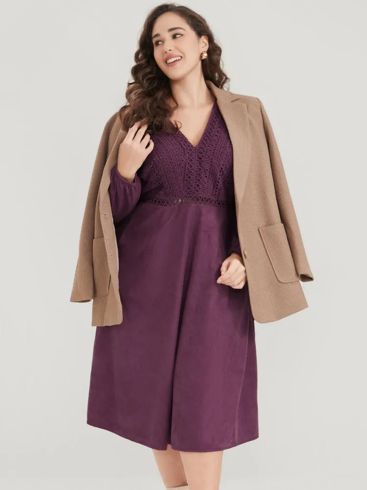 Solid Lantern Sleeve Pocket Crochet Lace Dress sold by Bloomchic product image thumbnail 2