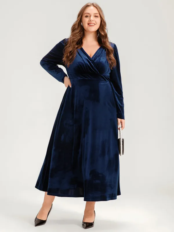 Solid Pocket Surplice Neck Velvet Maxi Dress sold by Bloomchic