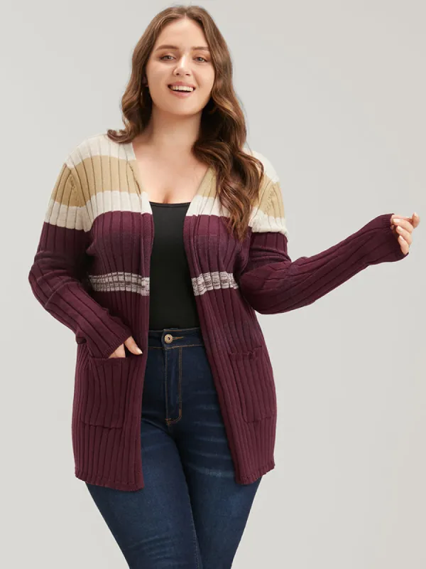 Colorblock Contrast Super Soft Rib Knit Pocket Open Front Cardigan sold by Bloomchic