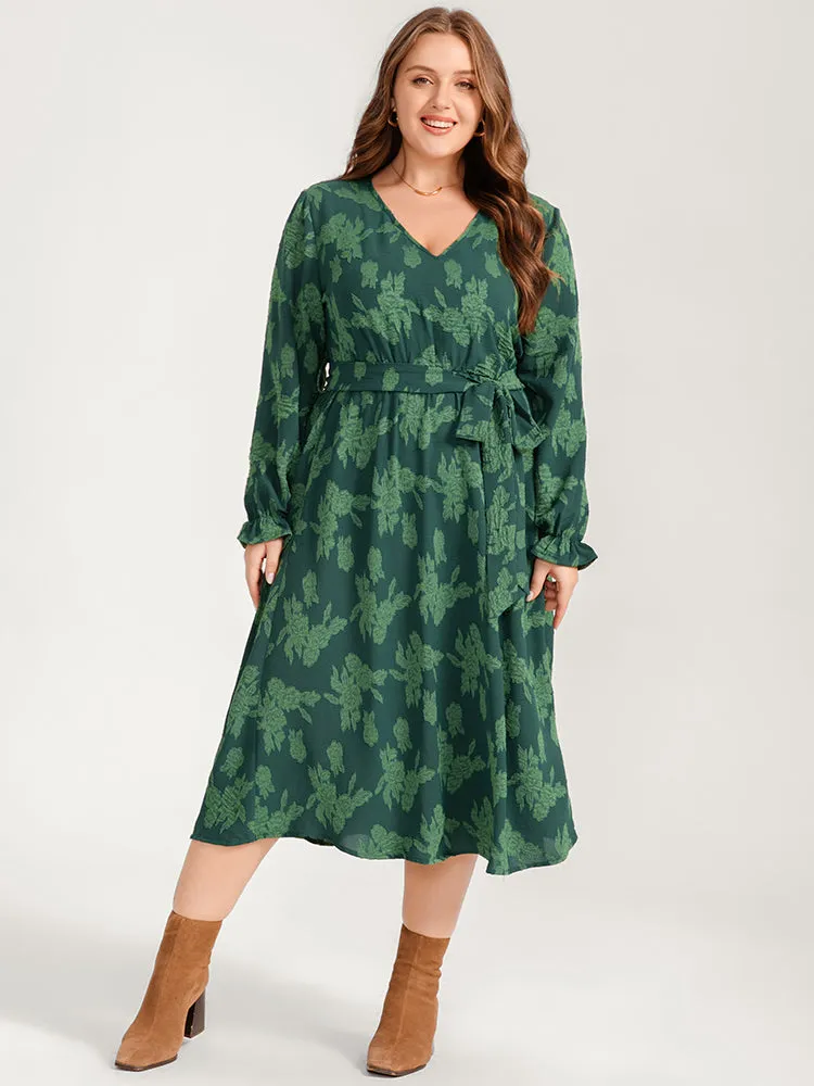 Floral Print Lantern Sleeve Pocket Belted Midi Dress sold by Bloomchic product image thumbnail 4