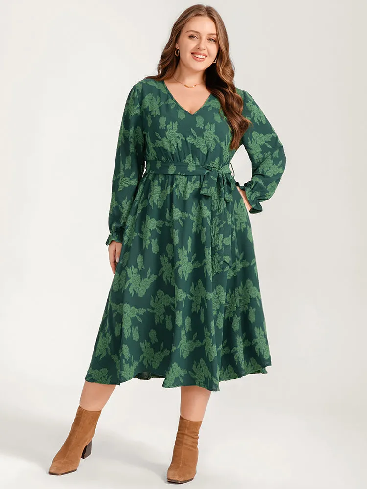 Floral Print Lantern Sleeve Pocket Belted Midi Dress sold by Bloomchic
