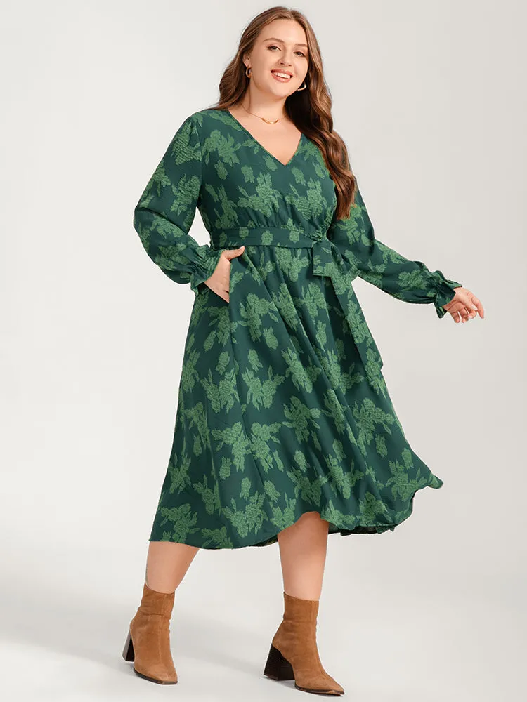 Floral Print Lantern Sleeve Pocket Belted Midi Dress sold by Bloomchic product image thumbnail 5