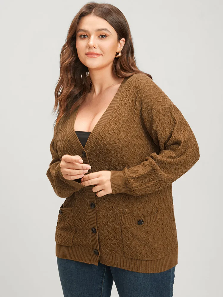 Plain Pointelle Knit Geometric Crochet Pocket Button Front Cardigan sold by Bloomchic product image thumbnail 5