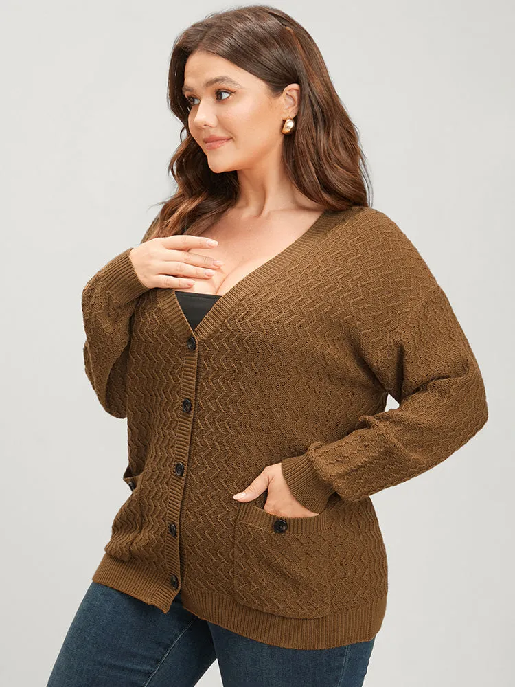 Plain Pointelle Knit Geometric Crochet Pocket Button Front Cardigan sold by Bloomchic product image thumbnail 3