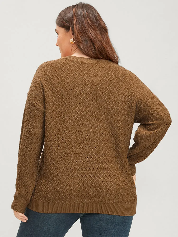 Plain Pointelle Knit Geometric Crochet Pocket Button Front Cardigan sold by Bloomchic product image thumbnail 4