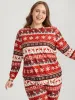 Snowflake & Elk Print Round Neck Sleep Top sold by Bloomchic
