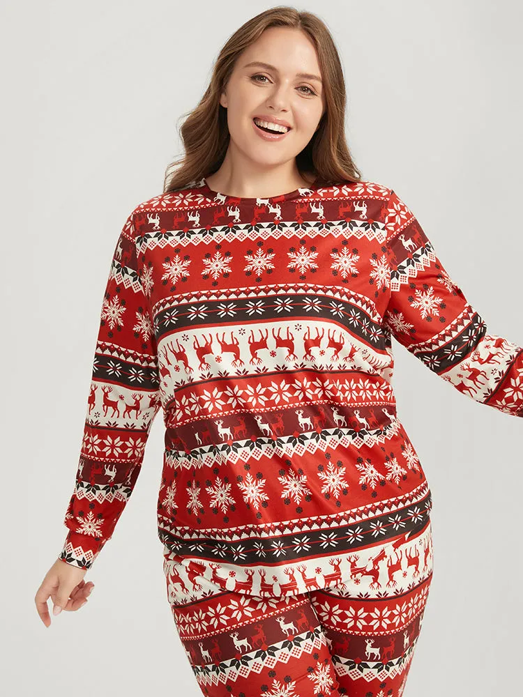 Snowflake & Elk Print Round Neck Sleep Top sold by Bloomchic product image thumbnail 4