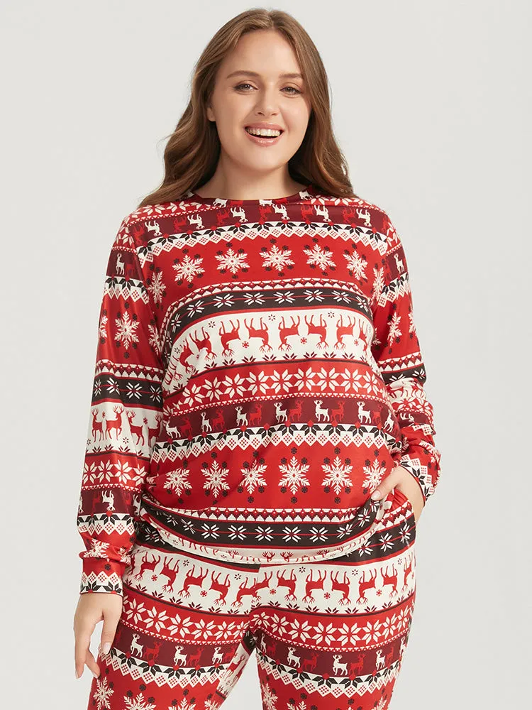 Snowflake & Elk Print Round Neck Sleep Top sold by Bloomchic product image thumbnail 5