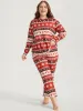 Snowflake & Elk Print Round Neck Sleep Top sold by Bloomchic