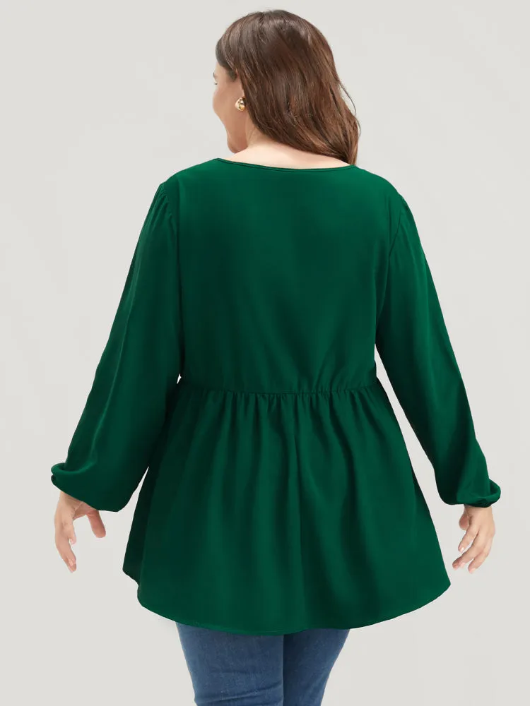 Solid Lantern Sleeve High Low Hem Flutter Blouse sold by Bloomchic product image thumbnail 4