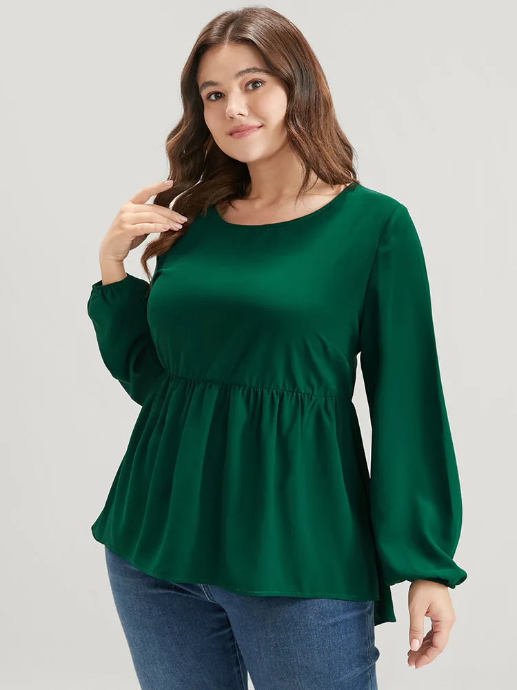 Solid Lantern Sleeve High Low Hem Flutter Blouse sold by Bloomchic product image thumbnail 5