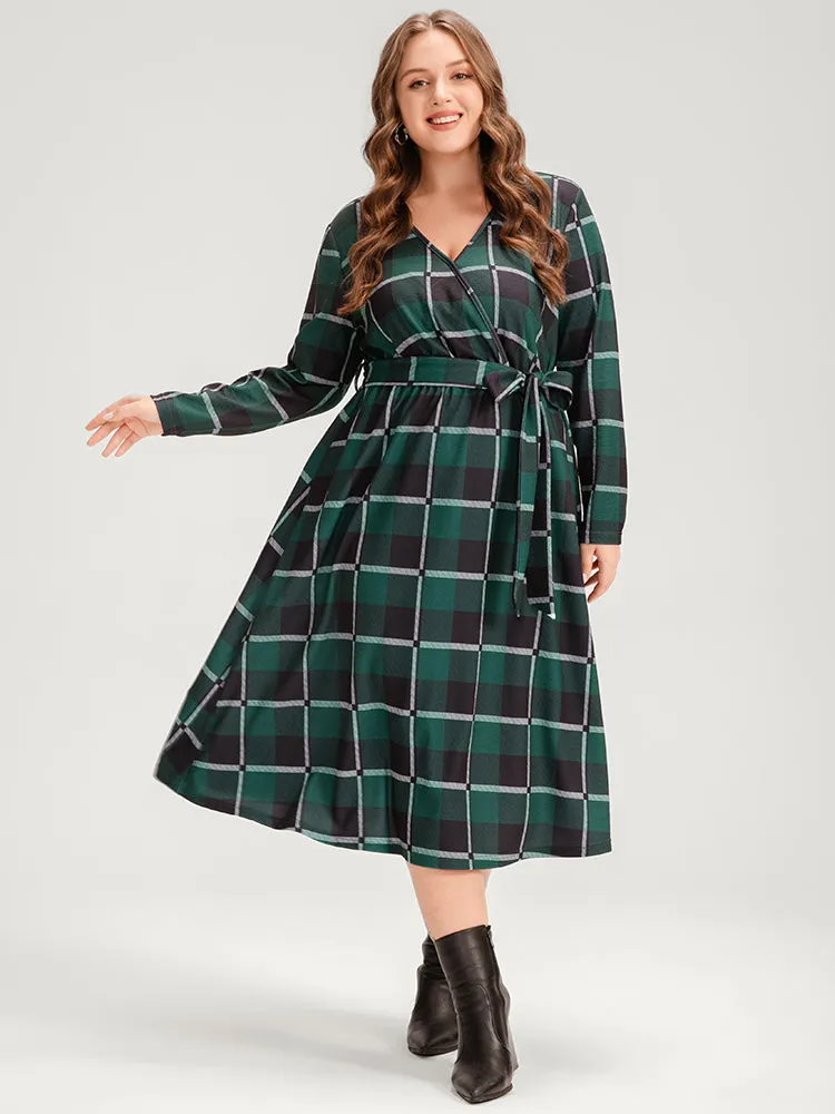 Plaid Surplice Neck Pocket Belted Midi Dress sold by Bloomchic product image thumbnail 2