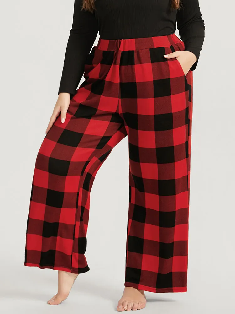 Plaid Pocket Elastic Waist Wide Leg Pants sold by Bloomchic product image thumbnail 4