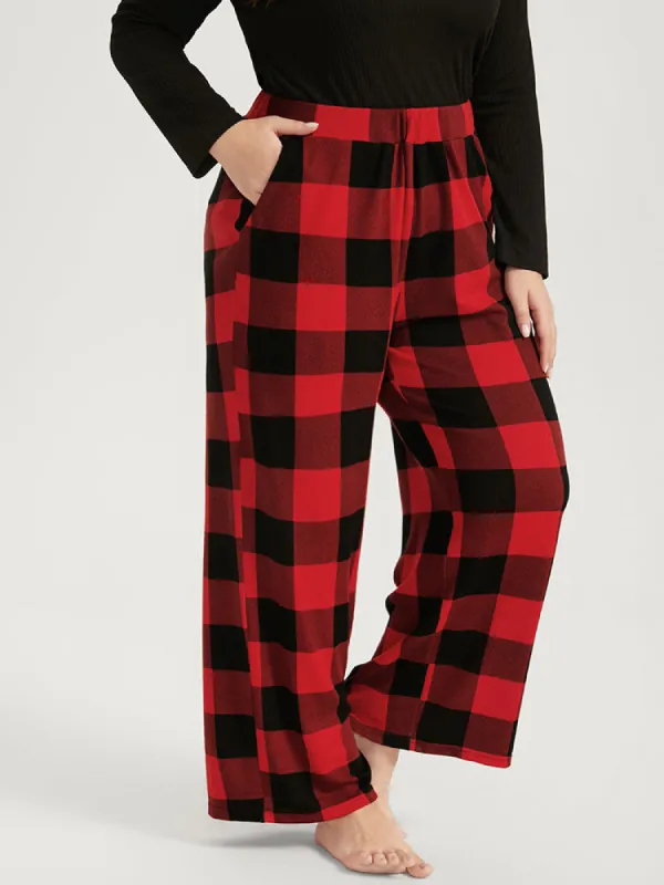 Plaid Pocket Elastic Waist Wide Leg Pants sold by Bloomchic