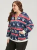 Snowflake & Elk Print Zipper Pocket Sweatshirt sold by Bloomchic