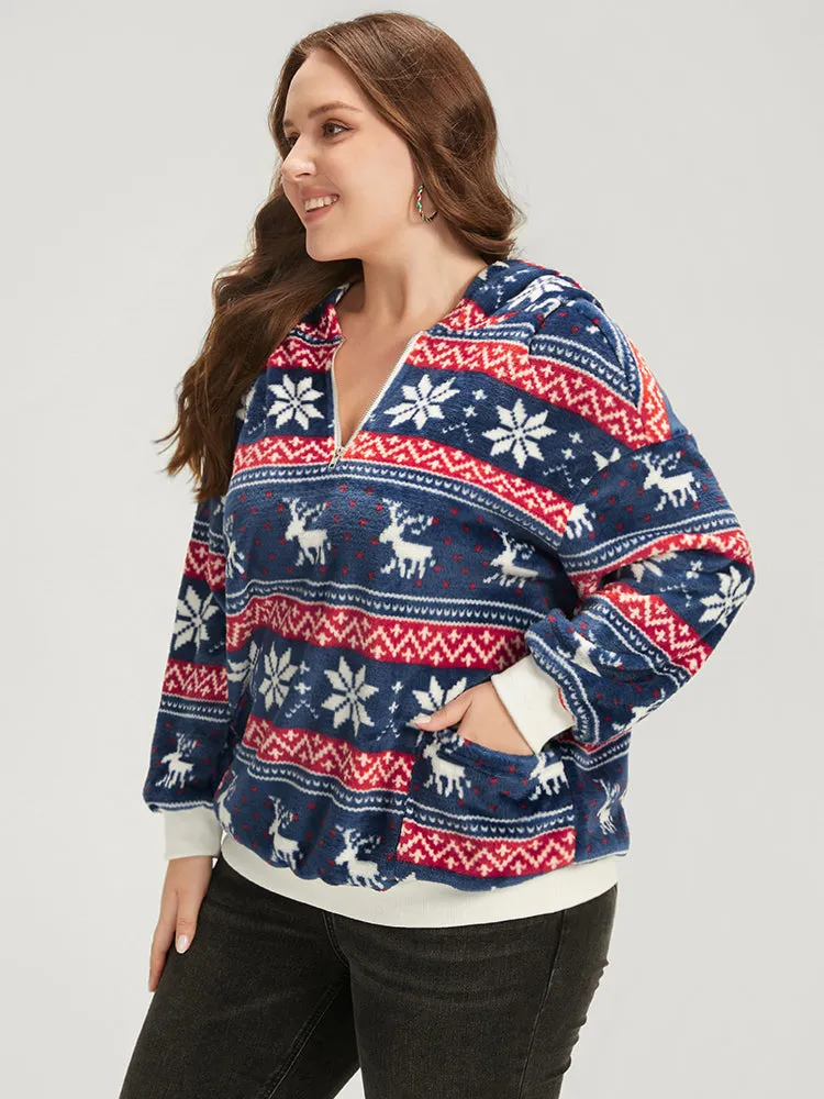Snowflake & Elk Print Zipper Pocket Sweatshirt sold by Bloomchic product image thumbnail 3