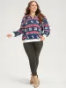 Snowflake & Elk Print Zipper Pocket Sweatshirt sold by Bloomchic